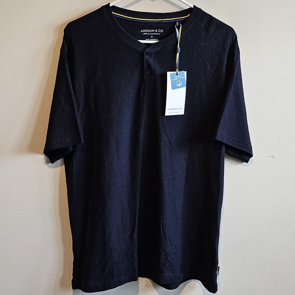 NWT Larsson & Co. Short-Sleeve Thermal Henley Shirt - Navy Blue - Size XL